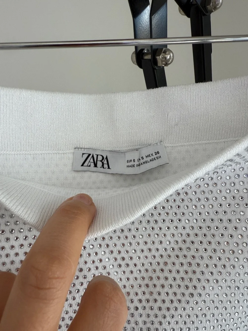 Zara Rhinestones White Eyelet Mini Skirt festival outfit size S